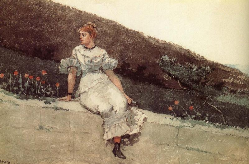 Winslow Homer A woman sitting on a park wall Norge oil painting art